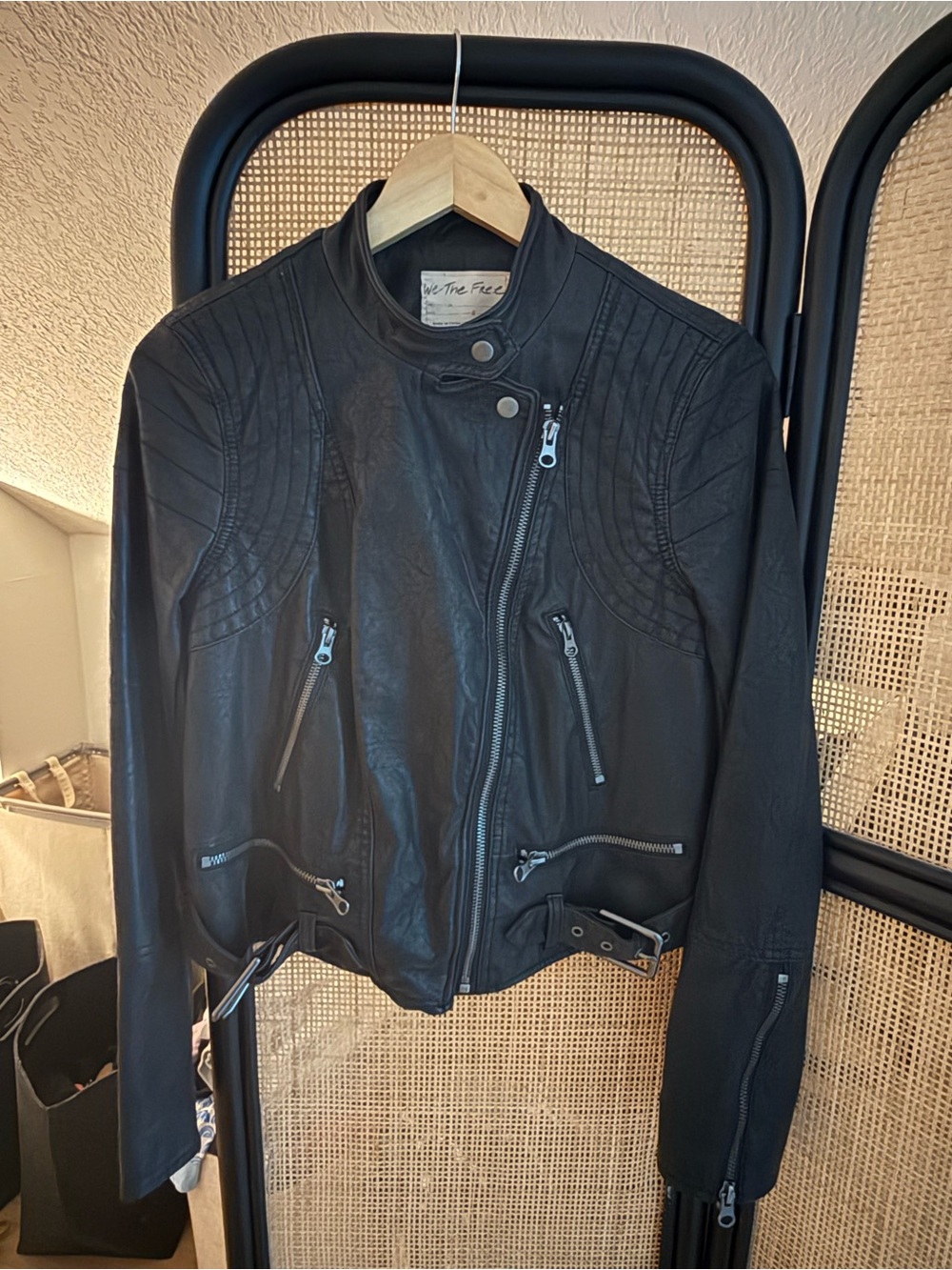 Free People Women’s Vegan Leather Moto Zip Jacket Black Small